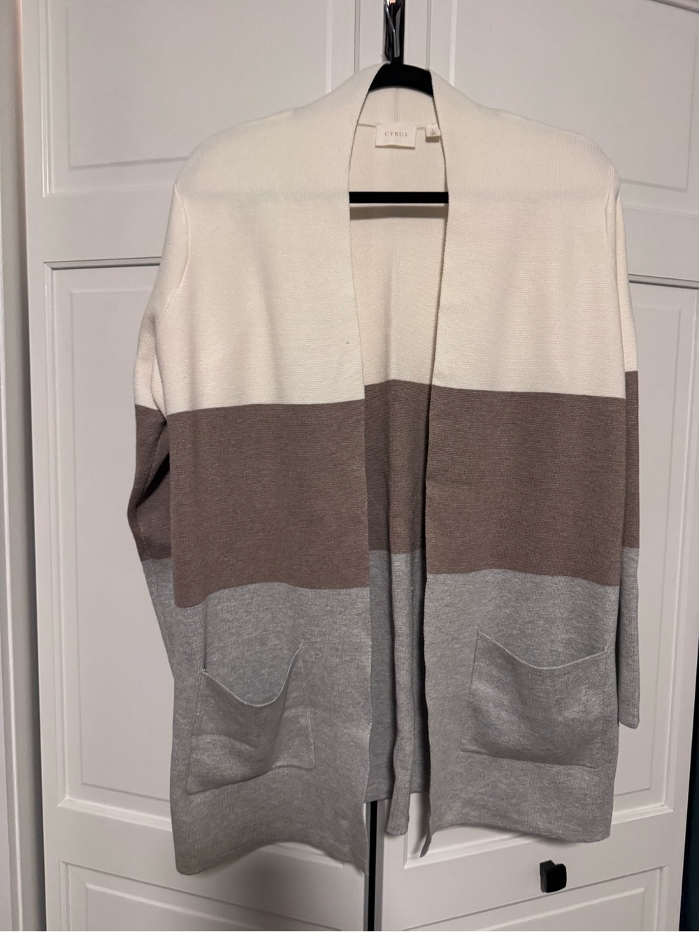 Women's Colorblock Open Cardigan Sweater - Cream, Taupe & Gray